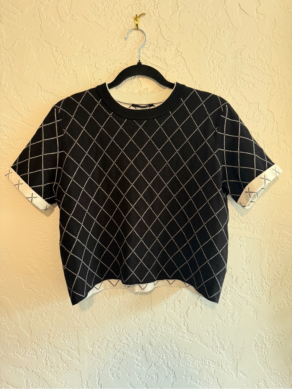 T Tahari Argyle Diamond Grid Knit Sweater
